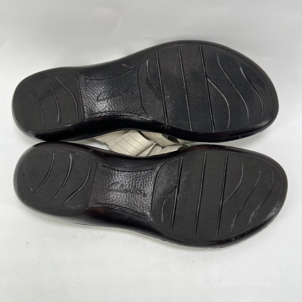 Clarks Women's 9 M Off White Leather Slide Sandals Comfort Strappy Shoes